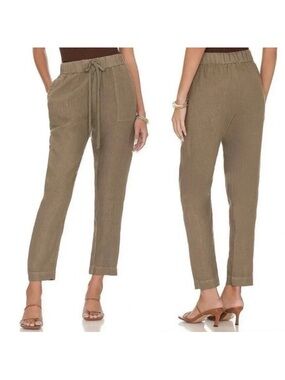Enza Costa French Linen Drawstring Pants Utility Pull On XS/Small Olive
